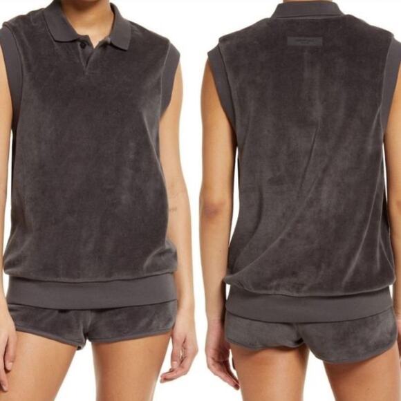 Fear of God Tops - Fear Of God Essentials Women’s Sleeveless Velour Polo In Iron